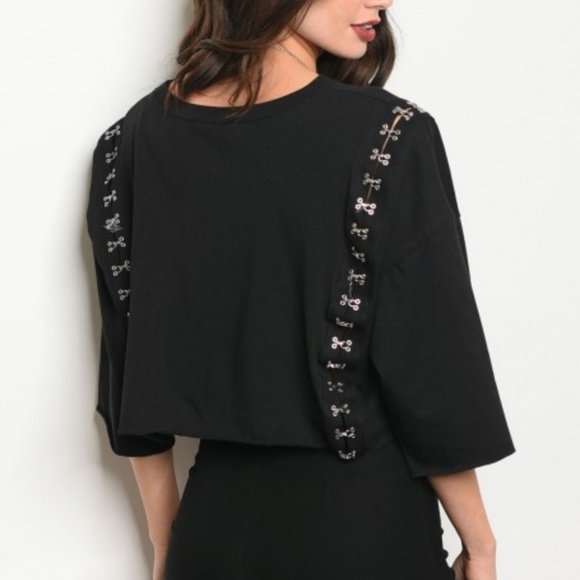 Black Embellished Short Sleeve Tee - Picture 1 of 3